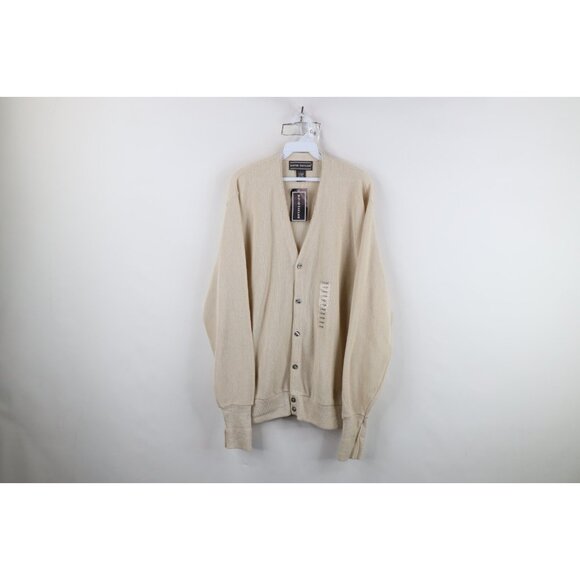 Deadstock Vtg 90s Streetwear Mens Large Blank Knit Cardigan Sweater Beige USA